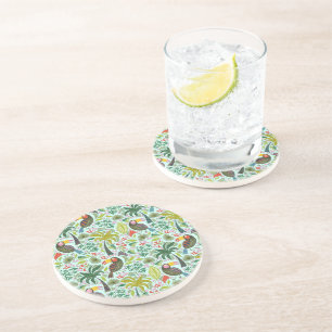 Colourful Exotic Birds And Flowers Pattern Coaster