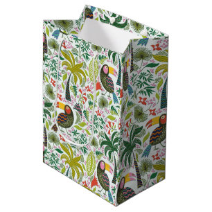 Colourful Exotic Birds And Flowers Pattern Medium Gift Bag