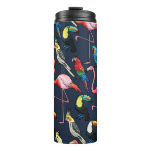 Colourful Exotic Birds Dark Pattern Thermal Tumbler