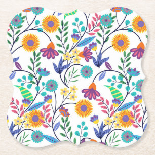 Colourful Exotic Floral Background Pattern-23145 Paper Coaster
