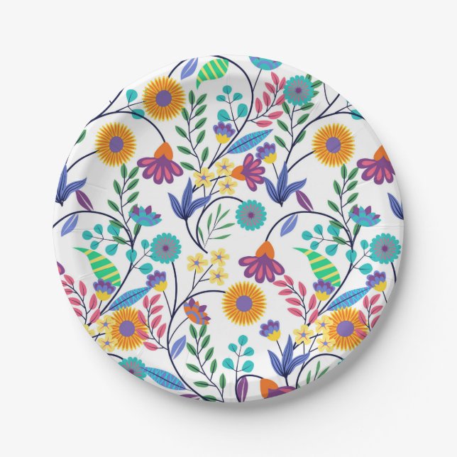 Colourful Exotic Floral Background Pattern-23145 Paper Plate (Front)