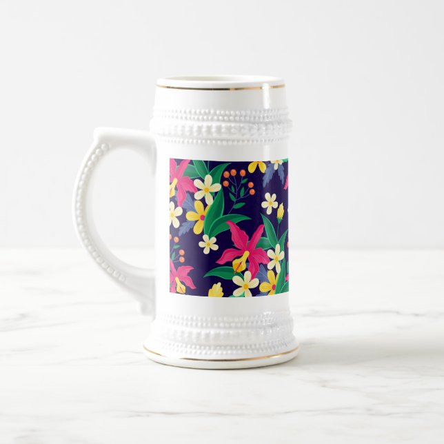 Colourful Exotic Floral Pattern-23021 Beer Stein (Left)