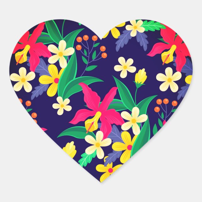Colourful Exotic Floral Pattern-23021 Heart Sticker (Front)