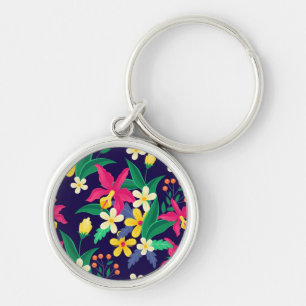 Colourful Exotic Floral Pattern-23021 Key Ring