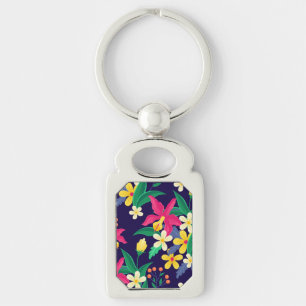 Colourful Exotic Floral Pattern-23021 Key Ring