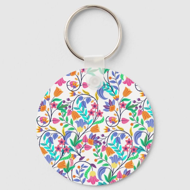 Colourful Exotic Floral Pattern-23147 Key Ring (Front)