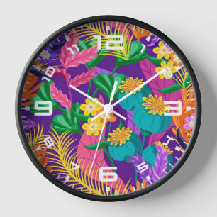 Colourful Exotic Floral Pattern-23148 Clock