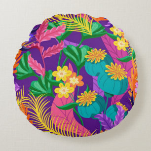 Colourful Exotic Floral Pattern-23148 Round Cushion