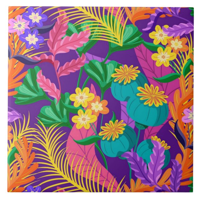 Colourful Exotic Floral Pattern-23148 Tile (Front)