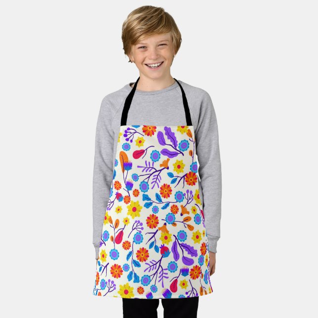 Colourful Exotic Floral Pattern-23165 Apron (Worn)