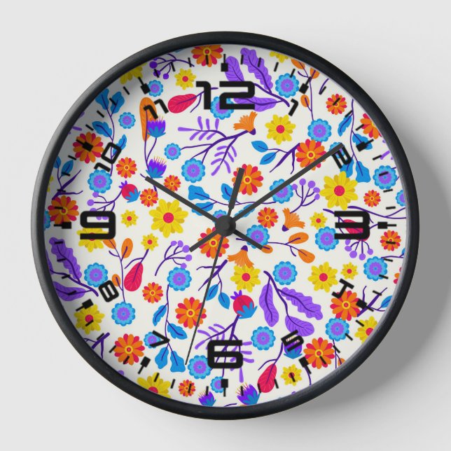 Colourful Exotic Floral Pattern-23165 Clock (Front)