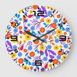 Colourful Exotic Floral Pattern-23165 Large Clock
