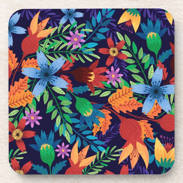 Colourful Exotic Floral Pattern-32436 Coaster (Front)