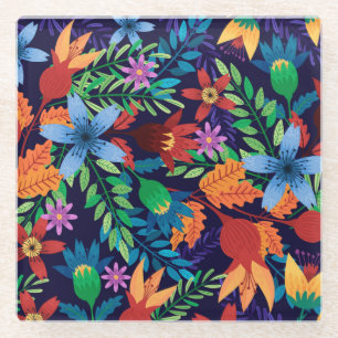 Colourful Exotic Floral Pattern-32436 Glass Coaster
