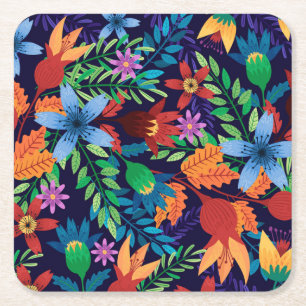 Colourful Exotic Floral Pattern-32436 Square Paper Coaster