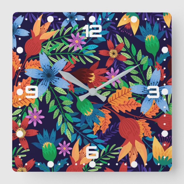 Colourful Exotic Floral Pattern-32436 Square Wall Clock (Front)
