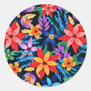 Colourful Exotic Floral Pattern-68578 Classic Round Sticker