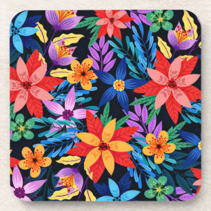 Colourful Exotic Floral Pattern-68578 Coaster