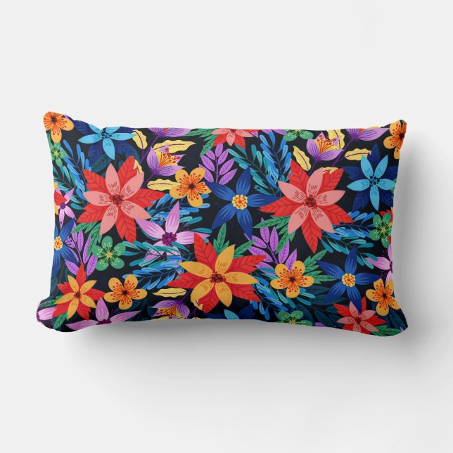 Colourful Exotic Floral Pattern-68578 Lumbar Cushion (Front)