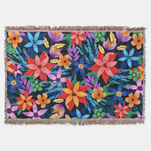 Colourful Exotic Floral Pattern-68578 Throw Blanket