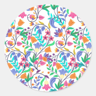 Colourful Exotic Floral Pattern Classic Round Sticker