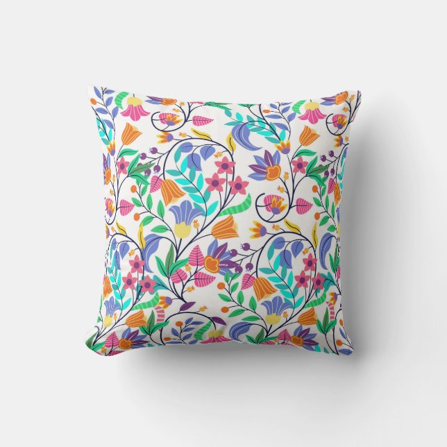 Colourful Exotic Floral Pattern Cushion (Front)