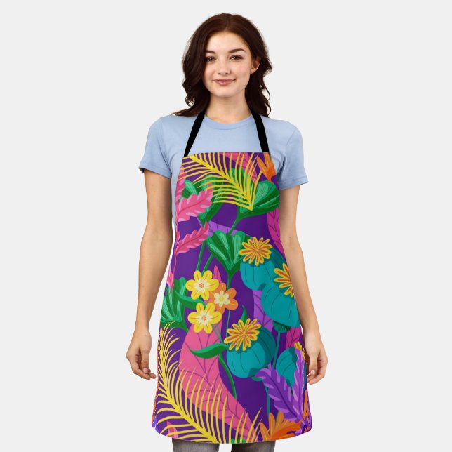Colourful Exotic Floral Pattern Design  Apron (Worn)
