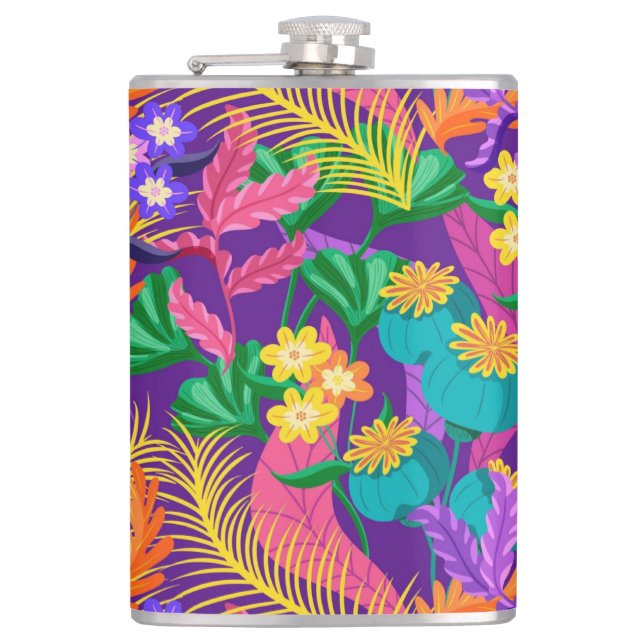Colourful Exotic Floral Pattern Design  Hip Flask (Front)