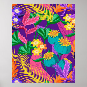 Colourful Exotic Floral Pattern Design Poster