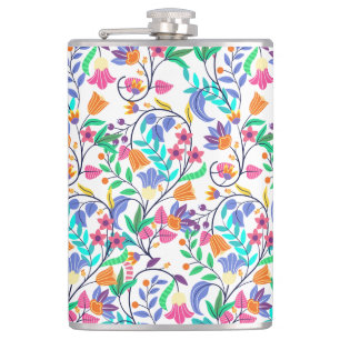 Colourful Exotic Floral Pattern Hip Flask
