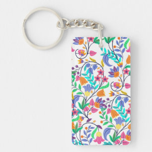 Colourful Exotic Floral Pattern Key Ring
