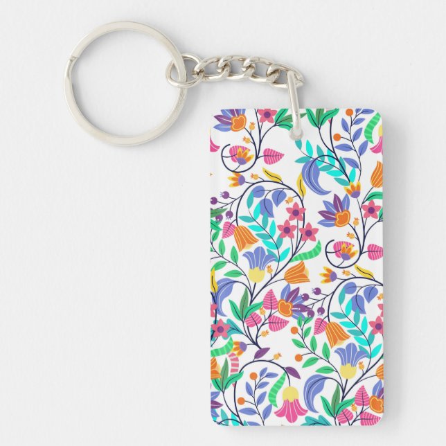 Colourful Exotic Floral Pattern Key Ring (Front)