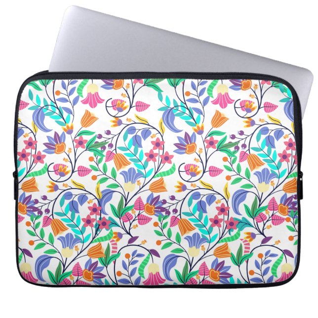 Colourful Exotic Floral Pattern Laptop Sleeve (Front)
