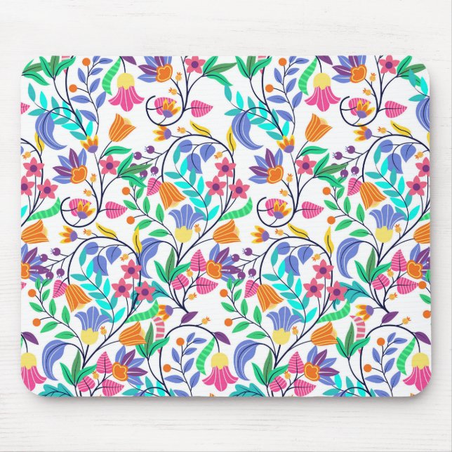 Colourful Exotic Floral Pattern Mouse Pad (Front)