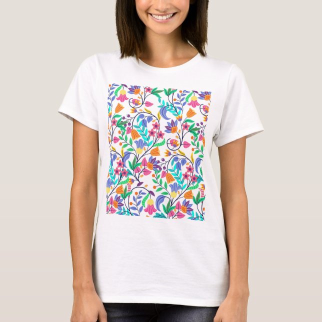 Colourful Exotic Floral Pattern T-Shirt (Front)