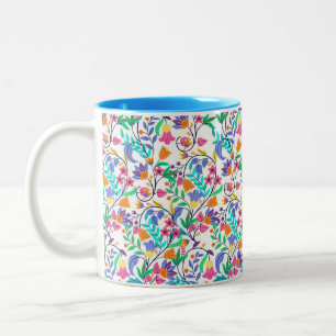 Colourful Exotic Floral Pattern Two-Tone Coffee Mug