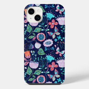 Colourful exotic flowers and butterflies pattern iPhone 14 plus case