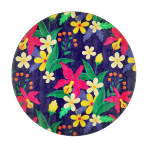 Colourful Exotic Flowers And Leaves Pattern-55667 Cutting Board