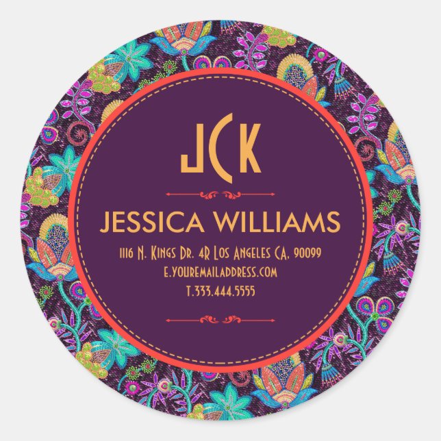 Colourful Exotic Flowers Black Background Classic Round Sticker (Front)