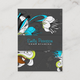 Colourful Exotic Flowers Grey Background Business Card