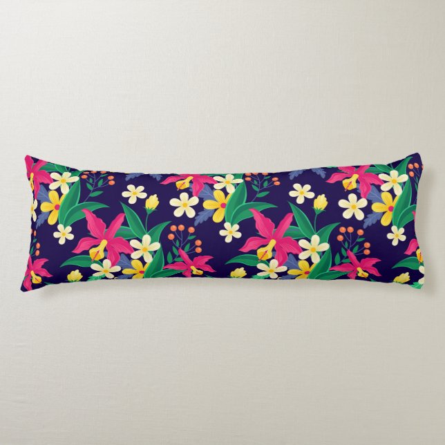 Colourful Exotic Flowers Leaves Pattern-23021 Body Cushion (Front)