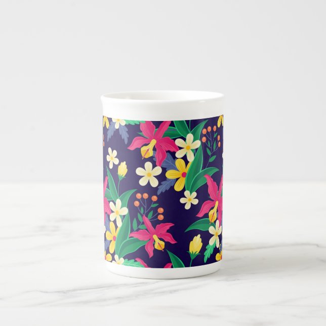 Colourful Exotic Flowers Leaves Pattern-23021 Bone China Mug (Front)