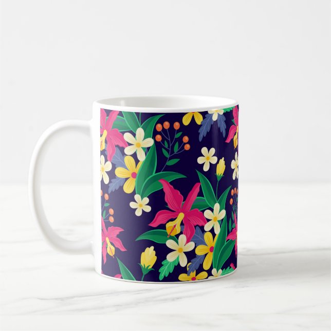 Colourful Exotic Flowers Leaves Pattern-23021 Coffee Mug (Left)