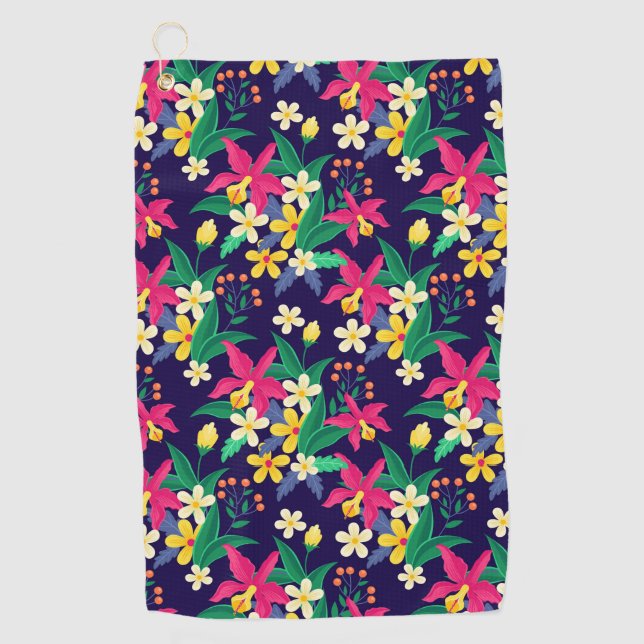 Colourful Exotic Flowers Leaves Pattern-23021 Golf Towel (Front)