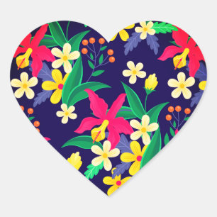 Colourful Exotic Flowers Leaves Pattern-23021 Heart Sticker