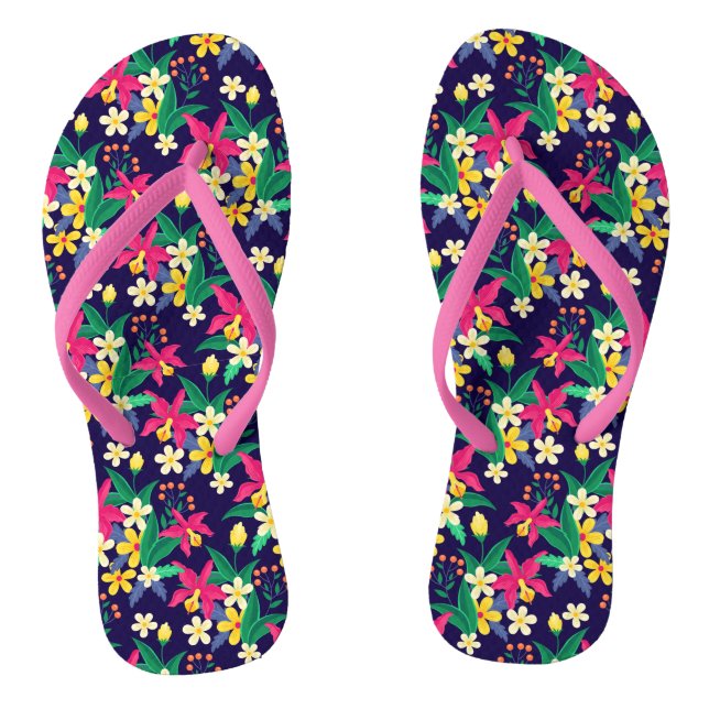 Colourful Exotic Flowers Leaves Pattern-23021 Jandals (Footbed)