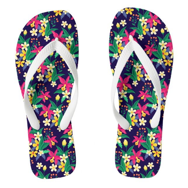 Colourful Exotic Flowers Leaves Pattern-23021 Jandals (Footbed)