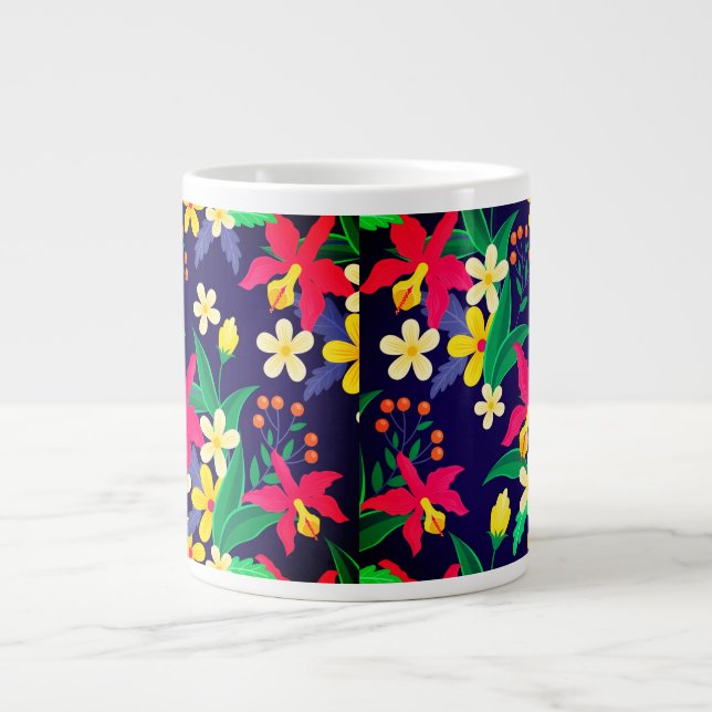 Colourful Exotic Flowers Leaves Pattern-23021 Large Coffee Mug (Front)