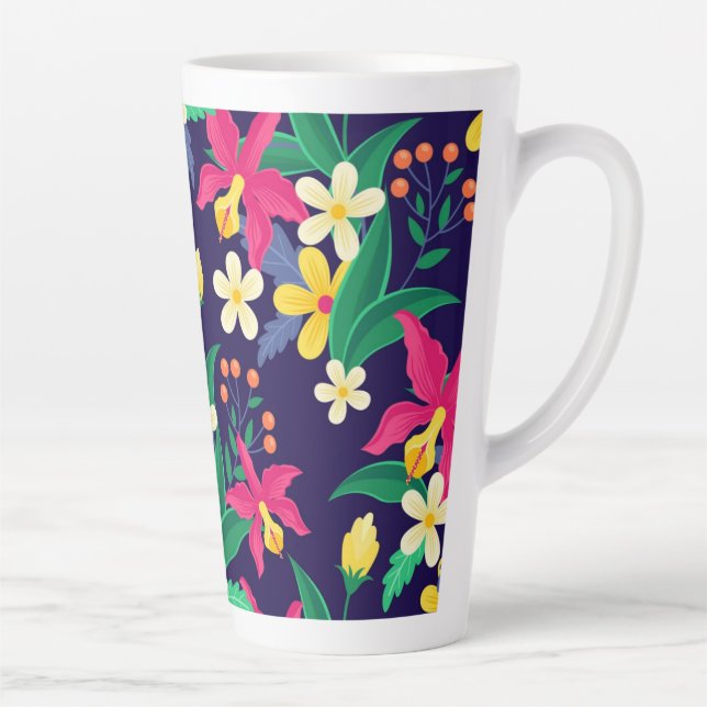 Colourful Exotic Flowers Leaves Pattern-23021 Latte Mug (Right)