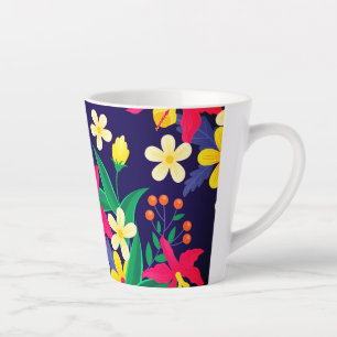 Colourful Exotic Flowers Leaves Pattern-23021 Latte Mug